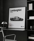 Décoration moderne pour bureau Impression artistique Lamborghini représentant une voiture de sport en noir et blanc