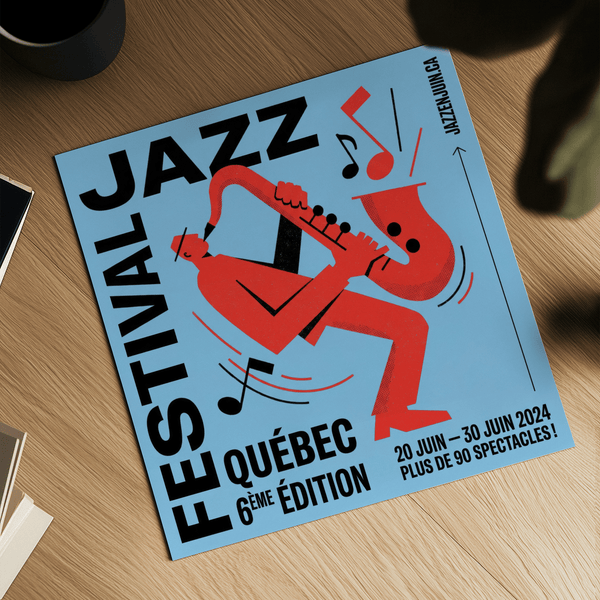 Poster mural musical sur le thème du jazz, bleu et rouge, pour décorer votre bureau