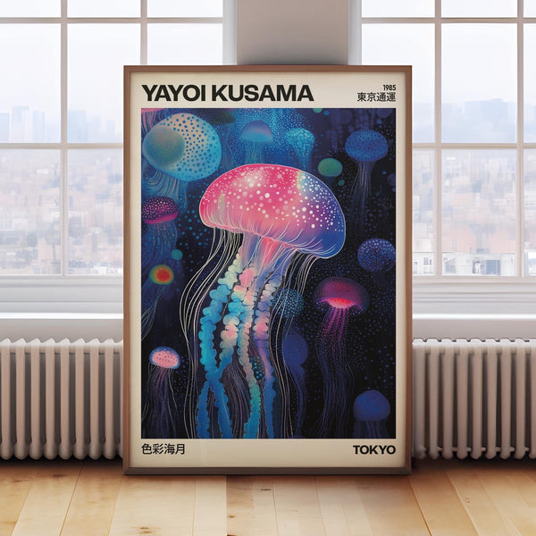 Une œuvre d'art murale unique inspirée de l'océan, représentant des méduses, qui reflète le style emblématique de Kusama.