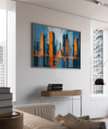 Décoration murale Cityscape bleue et orange pour le bureau à domicile