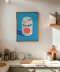Impression japonaise Soda pour couloir en bleu, blanc et rouge comme impression artistique