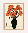 Poster mural floral orange, noir et beige pour décorer les murs de votre salon
