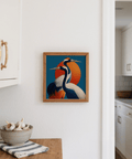 Décoration murale moderne représentant de grands oiseaux orange et bleus pour couloirs