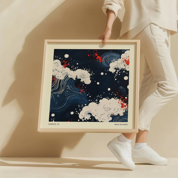 Art japonais haut de gamme en rouge et bleu marine, idéal pour décorer votre bureau.
