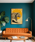 Tiger Art Print, décoration murale, jaune et beige, pour bureau