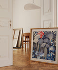 Polka-dotted mushroom scene as Red and Blue Art wall décor