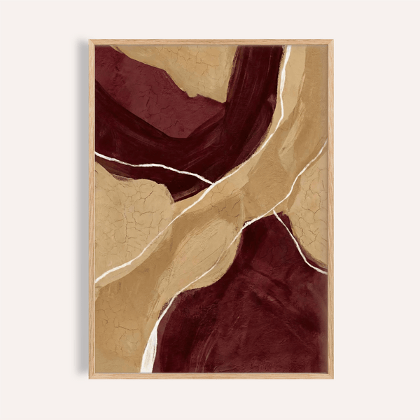 Art abstrait organique neutre en rouge, marron, beige et blanc pour décorer les murs de votre salon