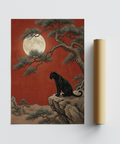 Black Panther Moon Print with Red, Black, and Yellow contrast for modern living area