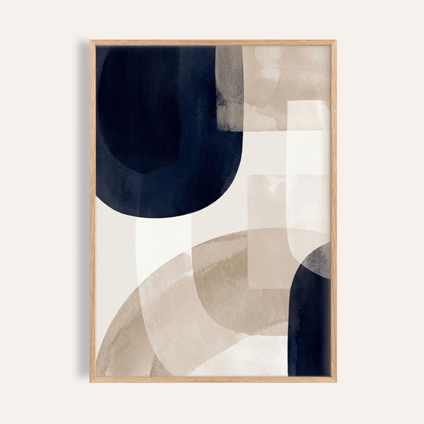 Imprimé minimaliste en bleu, beige et blanc pour décorer les murs de votre salon