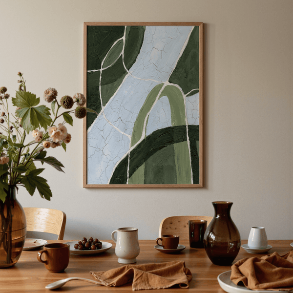 Art abstrait mural vert et bleu avec du vert et du bleu pour chambre d'enfant