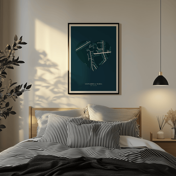 Affiche personnalisée « Love Map » aux couleurs vert et blanc pour décorer votre salon