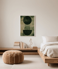 Affiche abstraite Green Wabi Sabi aux teintes vert terreux et beige, pour chambre à coucher