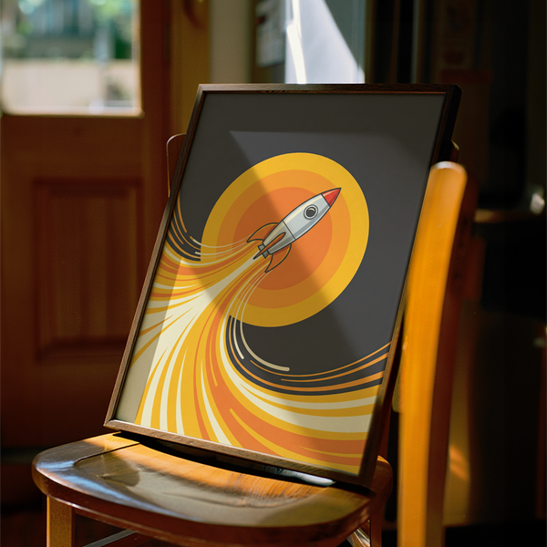 Rocket Wall Art featuring Black background, modern playroom wall art