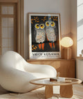 Décoration murale moderne représentant un hibou avec des motifs de style Kusama