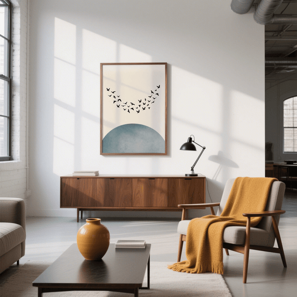 Décoration murale minimaliste Poster oiseaux bleus et blancs pour bureau à domicile