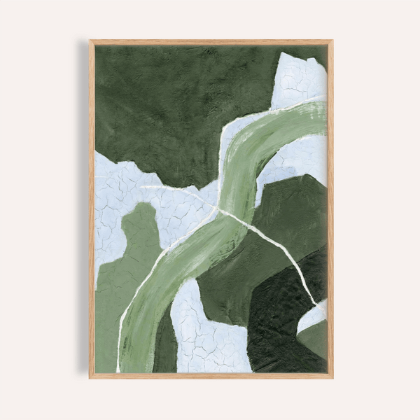 Impression artistique abstraite verte en vert, bleu et blanc pour décorer les murs de votre salon