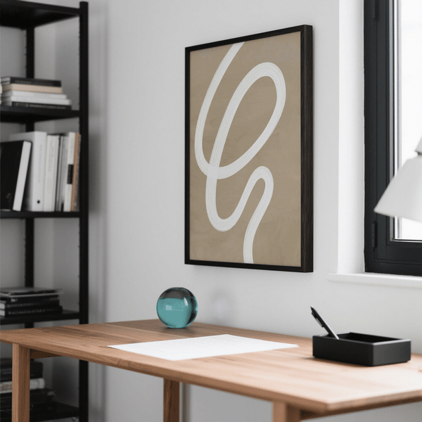 Art mural moderne en beige et blanc, peinture abstraite de style minimaliste pour couloir