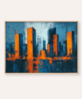 Décoration murale Cityscape en bleu et orange pour le salon