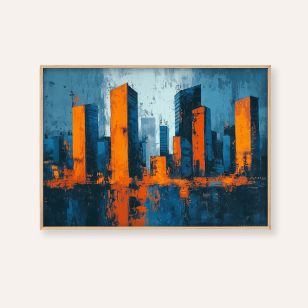 Décoration murale Cityscape en bleu et orange pour le salon