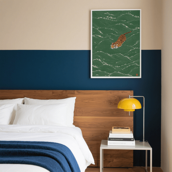 Impression artistique Wildlife Wall Decor conçue pour les entrées, dans les tons vert et orange