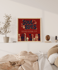 Soul Blues Festival Art mural avec rouge, bleu et beige pour espace galerie