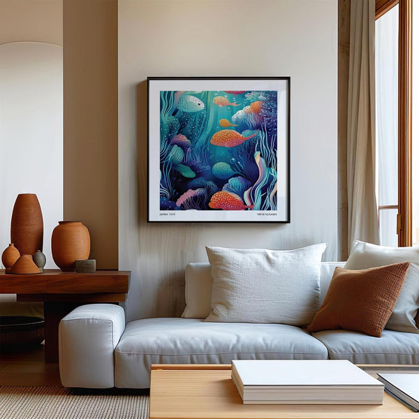 Œuvre d'art sous-marine unique représentant des poissons et des textures de récifs