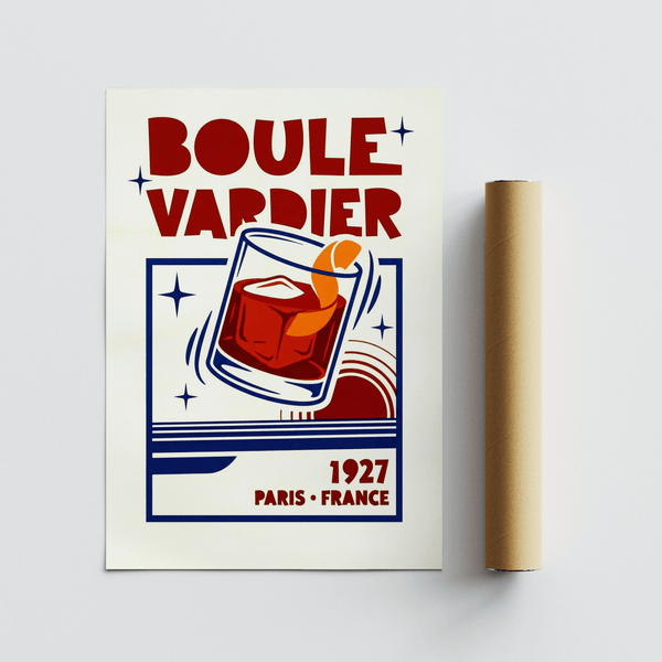 Boulevardier Cocktail Print using Red, Orange, Blue for kitchen poster