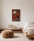 Black Panther Moon Print accented by Green tree branches for hallway wall art