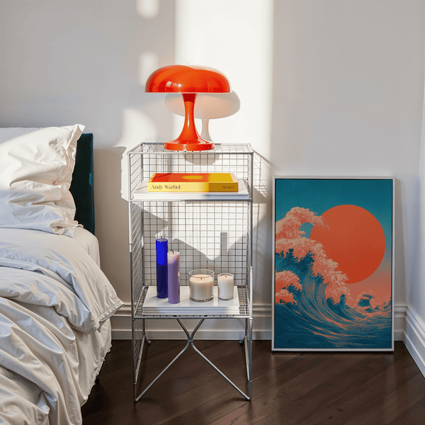 Japandi Waves Imprimé bleu et rouge pour décorer votre entrée