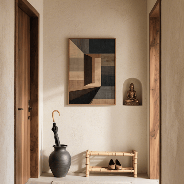 Décoration murale géométrique abstraite neutre, beige et marron, pour bureau à domicile