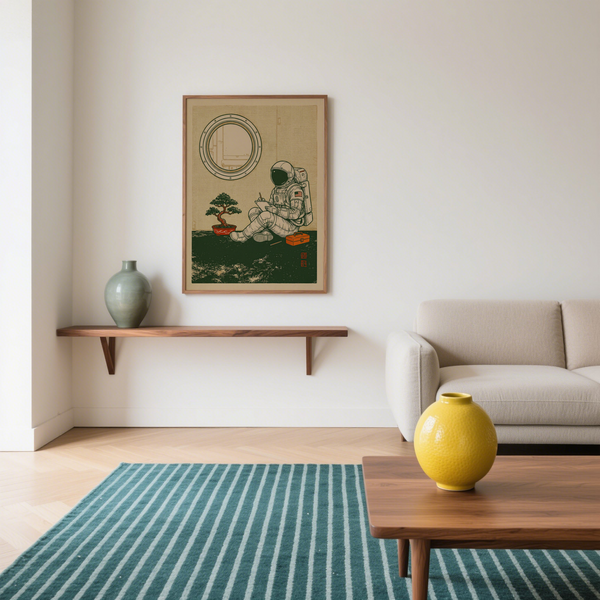 Space Astronaut Art Print adds Green and Orange to a study room art collection