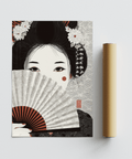 Impression artistique japonaise représentant une geisha en noir et blanc pour décorer votre bureau