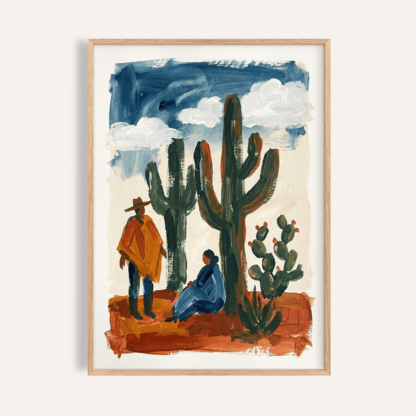 Décoration murale « Cactus du désert » avec bleu et vert pour le salon