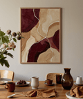 Impression abstraite Bourgogne, impression artistique de style galerie avec des teintes beiges, marron et rouges