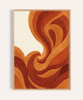 Impression artistique abstraite représentant des vagues dans les tons orange et marron, idéale pour décorer les murs de votre salon.