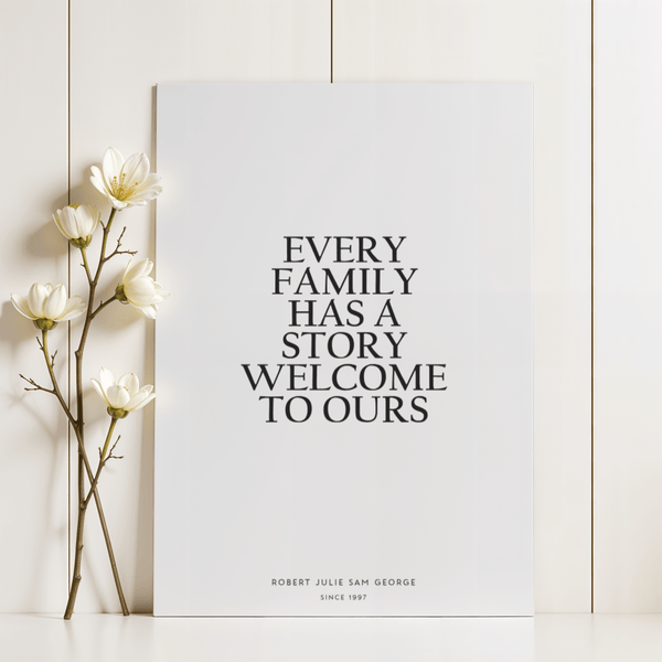 Poster familial personnalisé dans les tons gris pour décorer les murs de votre couloir