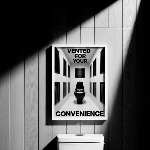 Œuvre d'art humoristique monochrome pour salle de bain, impression humoristique pour salle de bain aux lignes épurées.