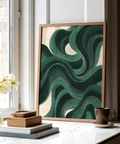 Affiche moderne Swirl avec des tons beiges et verts pour une impression artistique destinée au bureau à domicile