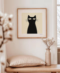 Art minimaliste représentant un chat noir, simple et contemporain, pour les intérieurs modernes.