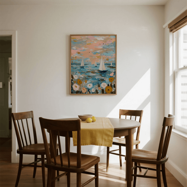 Décoration murale voilier bleu rose pour chambre à coucher