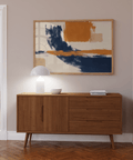 Impression artistique abstraite décorative bleue et orange, idéale pour la décoration d'un studio créatif