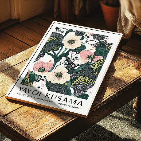 Art mural abstrait vert et rose représentant des formes et textures botaniques