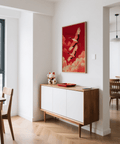 Cranes Flying Wall Art, tons rouges vifs, salle à manger, impression artistique
