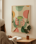 Impression artistique Cozy Matcha Art avec des reflets verts pour un espace de travail apaisant