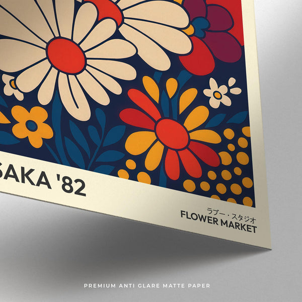 Impressions murales rétro de style milieu du siècle avec des marguerites et des coquelicots