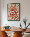 Impressions pour salle à manger représentant des dessins graphiques de spaghettis et des citations pleines d'esprit.