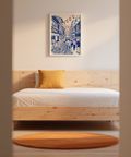 Japanese Street Market Art print, Blue and Red lanterns, White details, bedroom