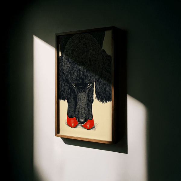 Décoration murale Poodle pour chambre d'enfant, dans des tons beiges, noirs et rouges