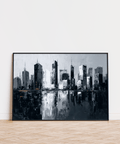 Décoration murale « Skylines urbaines en noir et blanc » pour un salon minimaliste