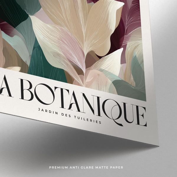 Grandes impressions pour le salon avec des feuilles roses, beiges et vertes